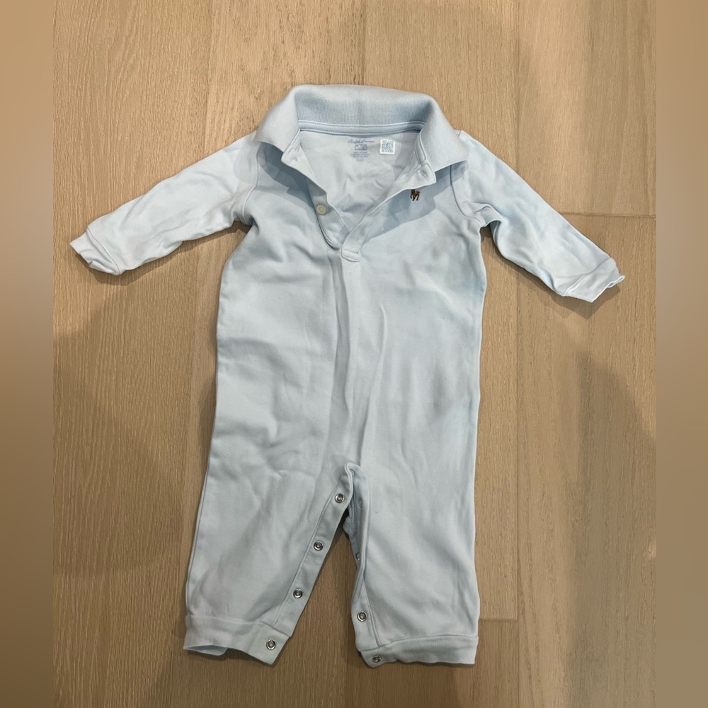 Ralph Lauren Light Blue Baby One-Piece Polo Romper